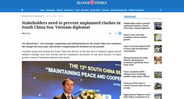 HANOITIMES: “STAKEHOLDERS NEED TO PREVENT UNPLANNED CLASHES IN SOUTH CHINA SEA: VIETNAM DIPLOMAT”