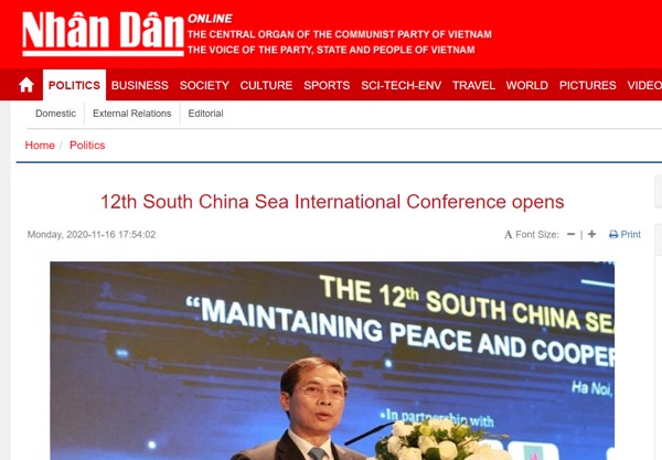 NHAN DAN ONLINE “12TH SOUTH CHINA SEA INTERNATIONAL CONFERENCE OPENS”