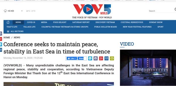 VOV5: “CONFERENCE SEEKS TO MAINTAIN PEACE, STABILITY IN EAST SEA IN TIME OF TURBULENCE”