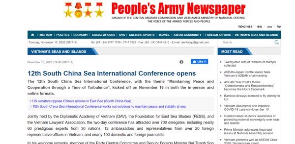 PEOPLE’S ARMY NEWS: “12TH SOUTH CHINA SEA INTERNATIONAL CONFERENCE OPENS”