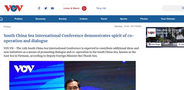VOV: “SOUTH CHINA SEA INTERNATIONAL CONFERENCE DEMONSTRATES SPIRIT OF CO-OPERATION AND DIALOGUE”