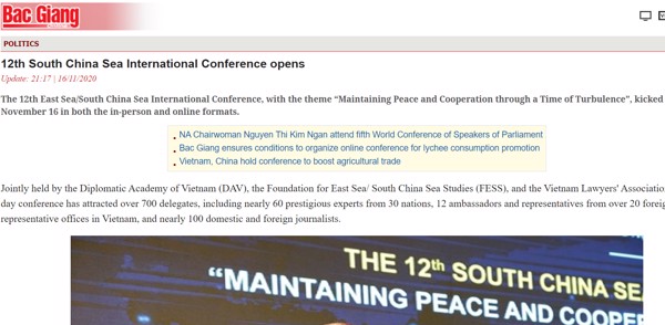 BAC GIANG NEWS: “12TH SOUTH CHINA SEA INTERNATIONAL CONFERENCE OPENS”
