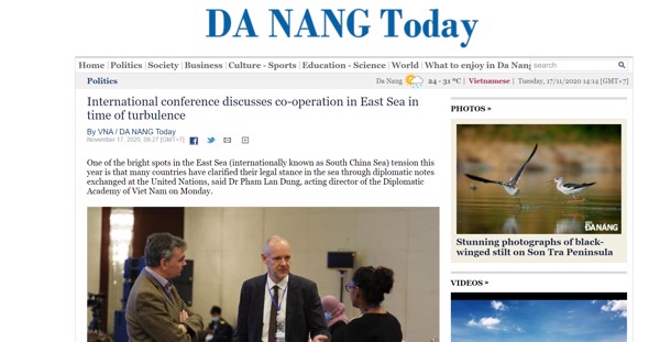 DA NANG NEWS: “INTERNATIONAL CONFERENCE DISCUSSES CO-OPERATION IN EAST SEA IN TIME OF TURBULENCE”