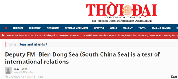 VIETNAM TIMES: “DEPUTY FM: BIEN DONG SEA (SOUTH CHINA SEA) IS A TEST OF INTERNATIONAL RELATIONS”